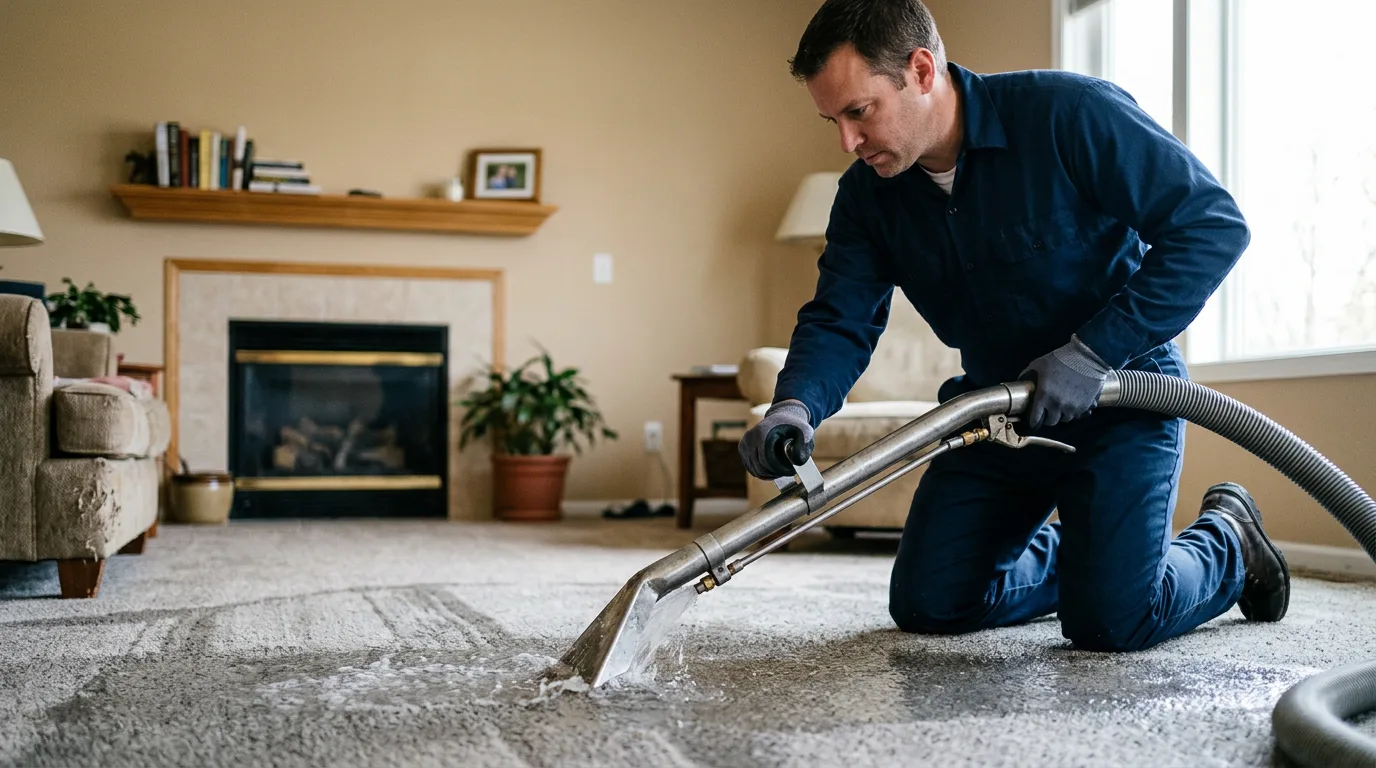 Water damage restoration technician working near Kensington, KS